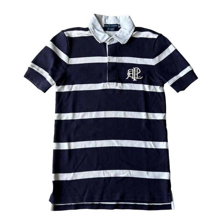 Polo Ralph Lauren Ralph Lauren navy blue & white striped chest logo polo shirt/rugby shirt. product image