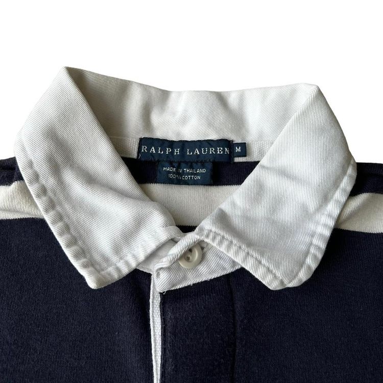 Ralph Lauren navy blue & white striped chest logo polo shirt/rugby shirt. 3