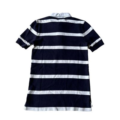 Ralph Lauren navy blue & white striped chest logo polo shirt/rugby shirt. 5