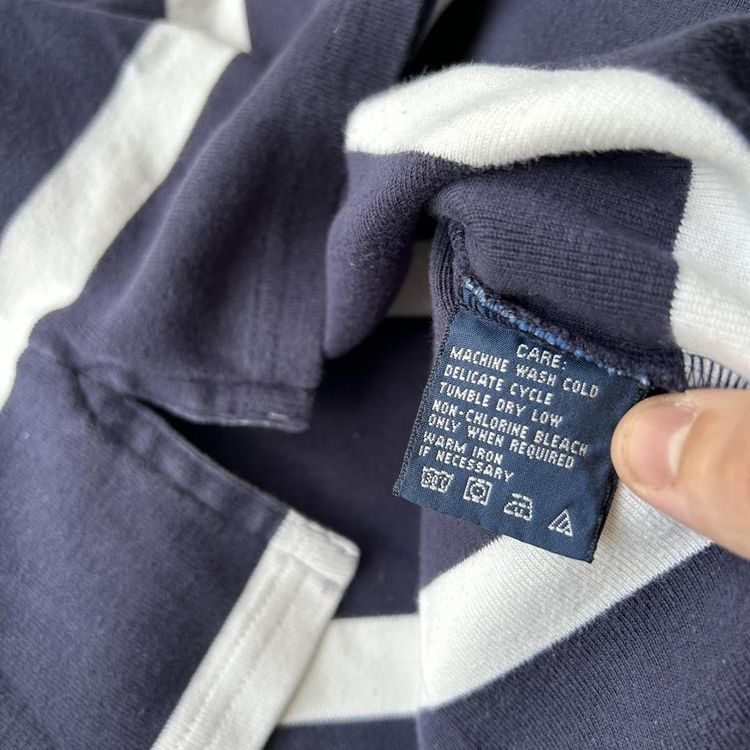 Ralph Lauren navy blue & white striped chest logo polo shirt/rugby shirt. 6