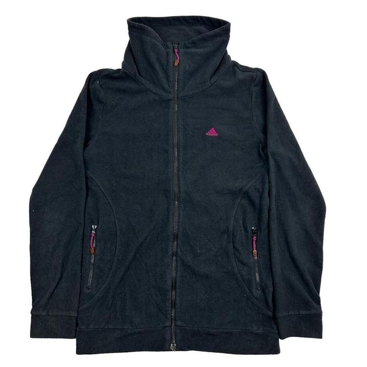 Adidas Black Pink Full Sleeved Full Zip Sweatshirt Size Womens M
