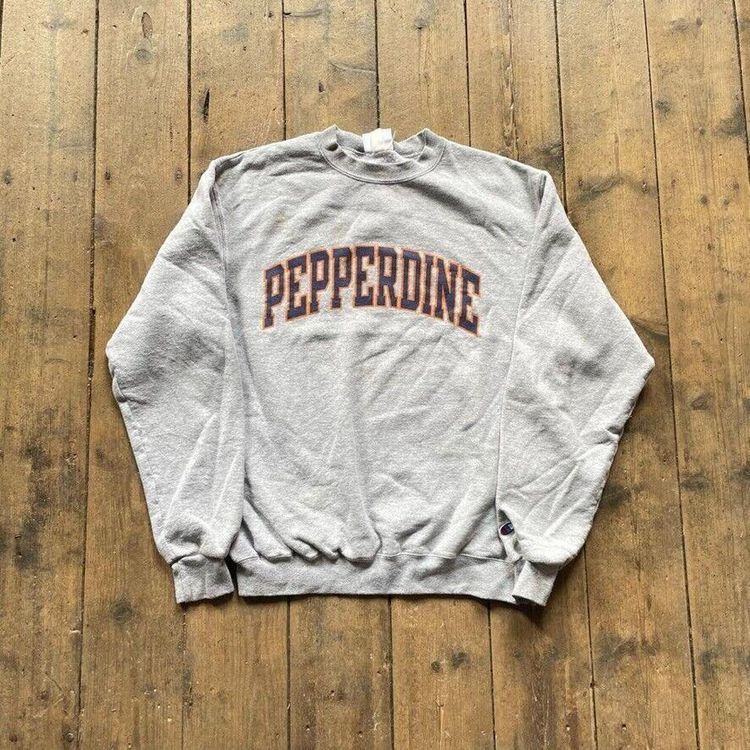 Champion Sweatshirt Pull Over Spell Out Y2K Sports Jumper, Grey, Mens Medium