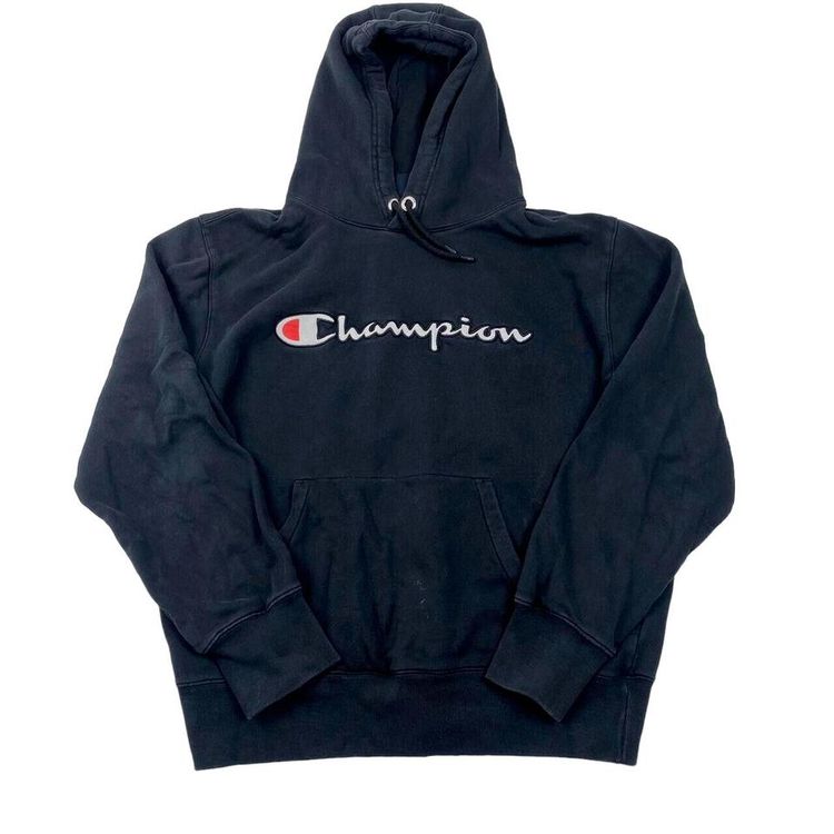 Champion Navy Full Sleeved Spellout Hoodie Size Mens XL