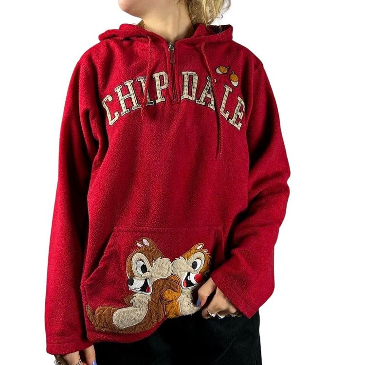 DISNEY Red Long Sleeved Quarter Zip Hoodie Womens XL