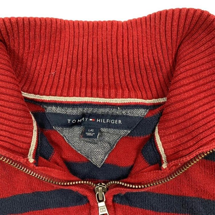 TOMMY HILFIGER Red Long Sleeved Quarter Zip Jumper Mens L image 4