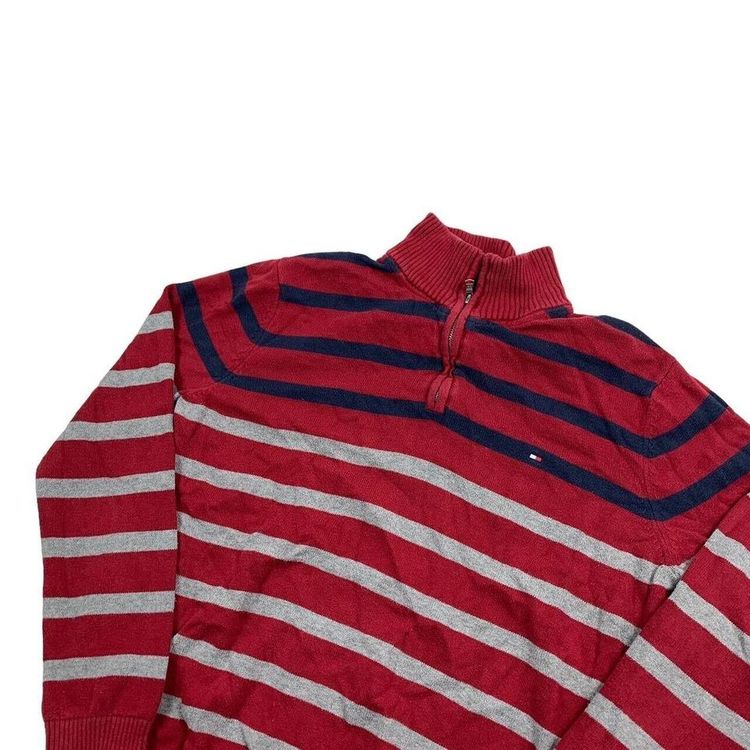 TOMMY HILFIGER Red Long Sleeved Quarter Zip Jumper Mens L image 3