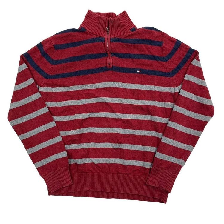 TOMMY HILFIGER Red Long Sleeved Quarter Zip Jumper Mens L image 1