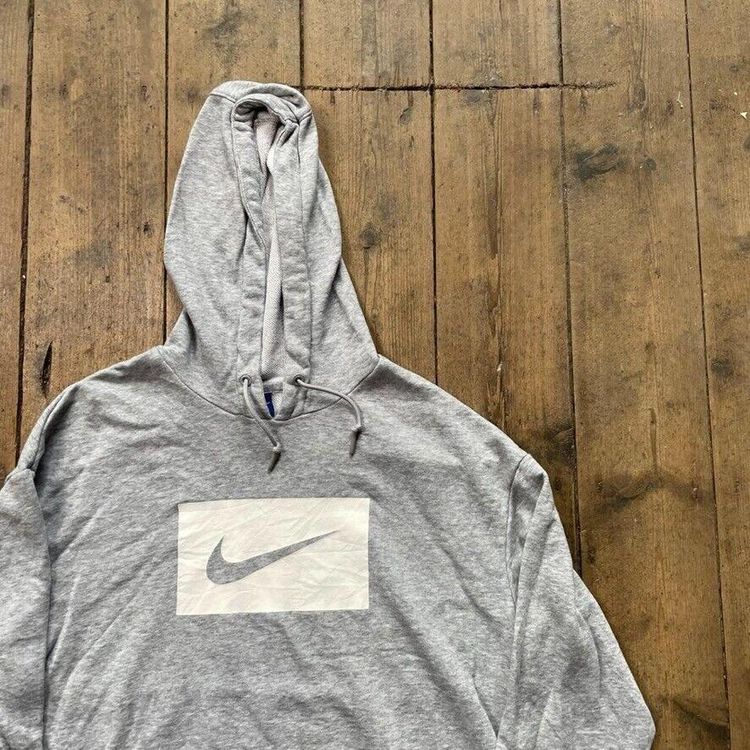 Nike Hoodie Swoosh Y2K Sports Sweatshirt, Grey, Mens Medium 2