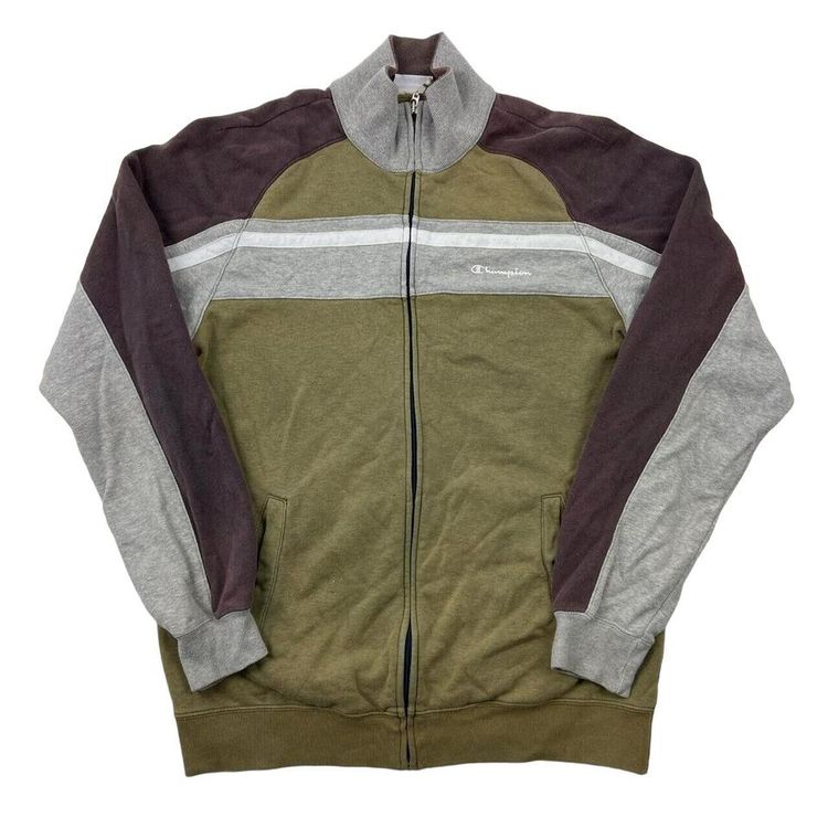 Champion Green Grey Long Sleeved Full Zip Jacket Size Mens L
