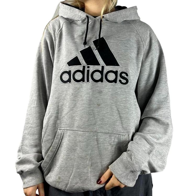 Adidas Logo Printed Grey Long Sleeved Hoodie Size Mens M image 2