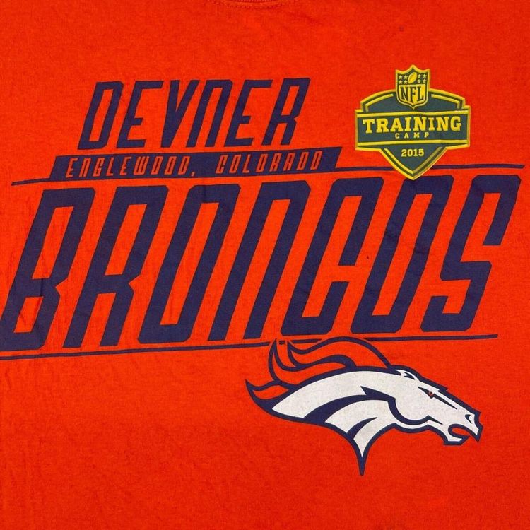 NFL Orange Short Sleeved DEVNER ENGLEWOOD BRONCOS Printed T-Shirt For Mens XS