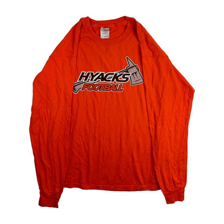 Gildan Orange long Sleeved Hyacks Football Printed Sweat shirt For Mens Size S image 1