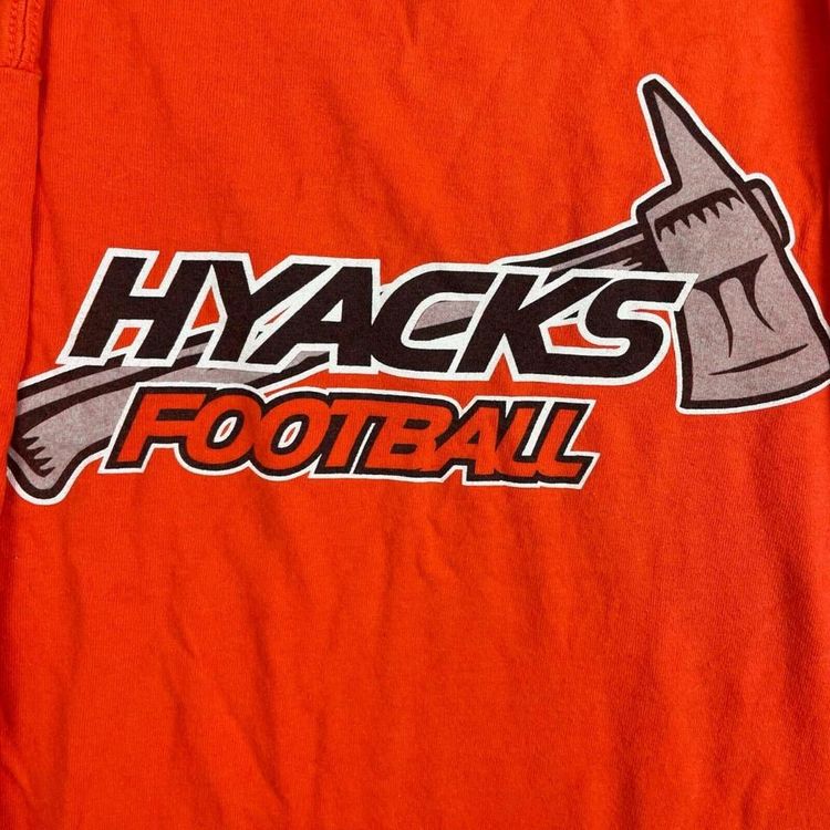 Gildan Orange long Sleeved Hyacks Football Printed Sweat shirt For Mens Size S image 2