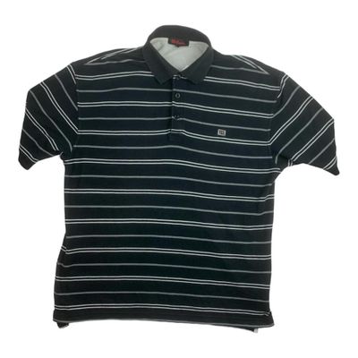 Wilson White Striped Black Short Sleeved Button Up Polo Shirt Mens Size L