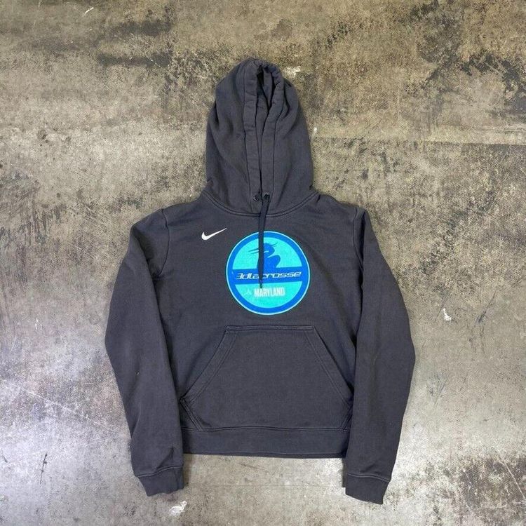 Nike Hoodie Small Swoosh Spellout Sports Sweatshirt, Grey, Womens Small