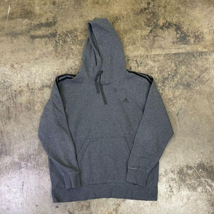 Adidas Hoodie Y2K Pullover Striped Sports Sweatshirt, Grey, Mens XL 1
