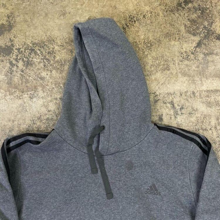 Adidas Hoodie Y2K Pullover Striped Sports Sweatshirt, Grey, Mens XL 2
