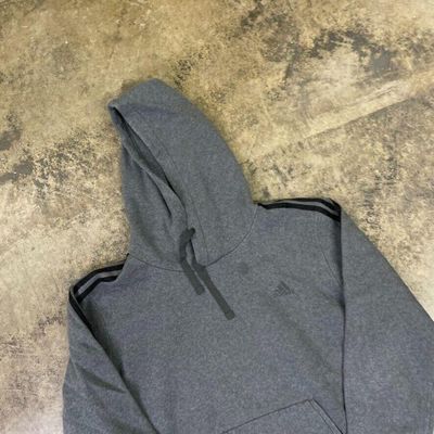 Adidas Hoodie Y2K Pullover Striped Sports Sweatshirt, Grey, Mens XL 3