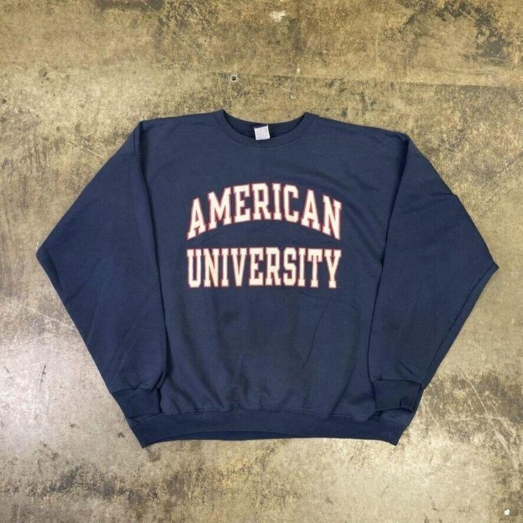 Champion Sweatshirt Spellout USA Y2K Sports Jumper, Navy, Mens 2XL