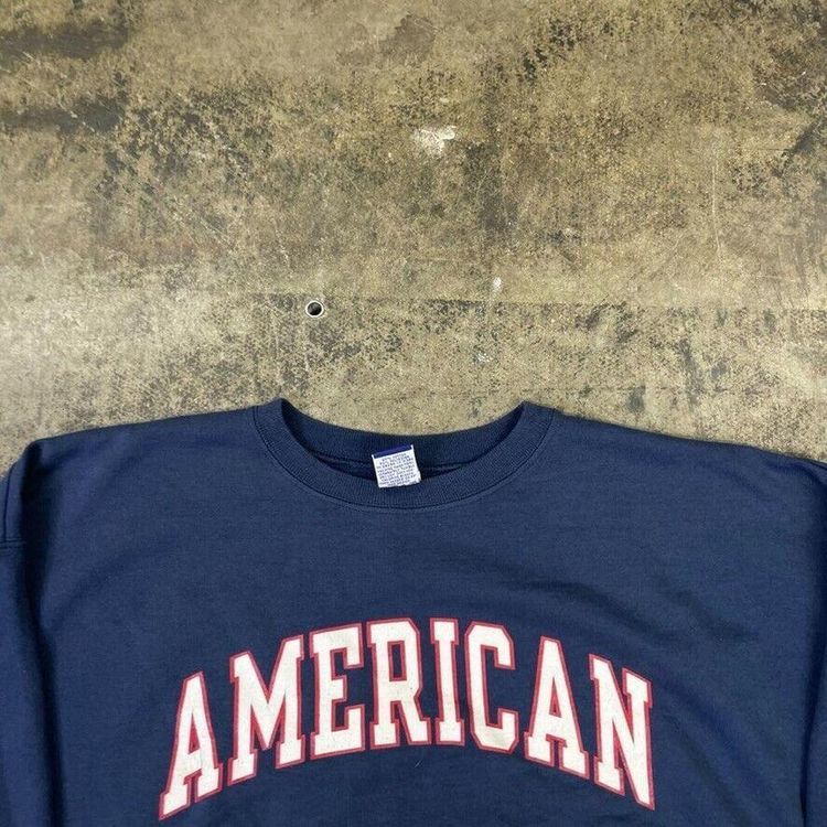Champion Sweatshirt Spellout USA Y2K Sports Jumper, Navy, Mens 2XL 2