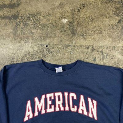 Champion Sweatshirt Spellout USA Y2K Sports Jumper, Navy, Mens 2XL 2