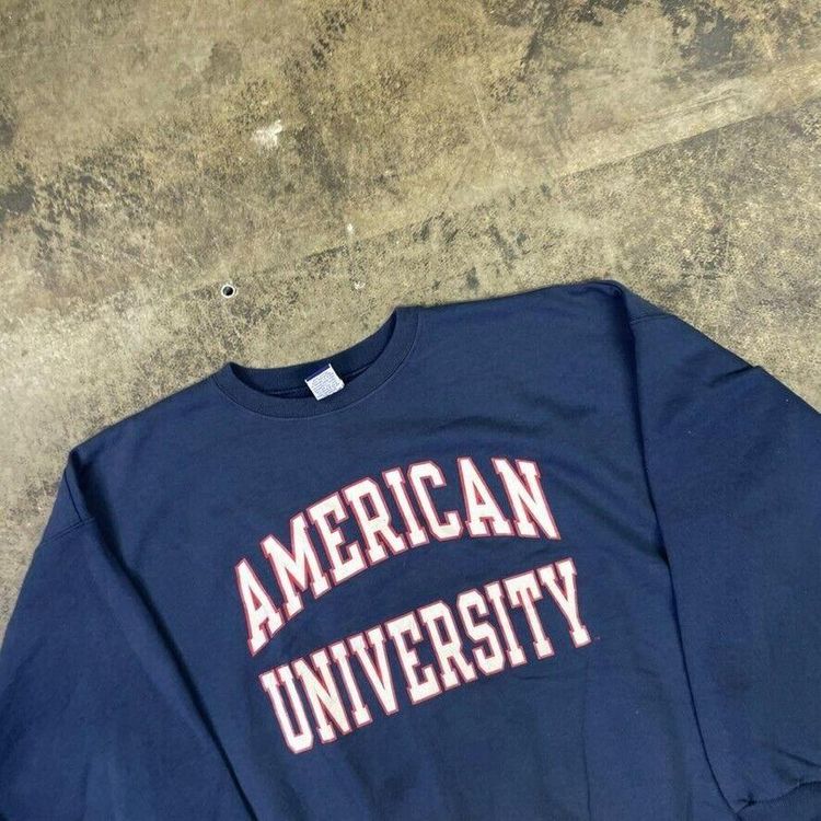 Champion Sweatshirt Spellout USA Y2K Sports Jumper, Navy, Mens 2XL 3