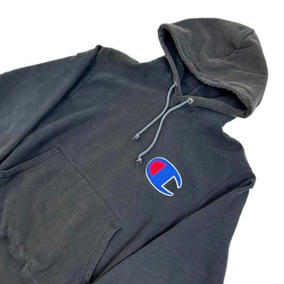 Champion Embroidered Logo Black Long Sleeved Hoodie Size Mens M 2