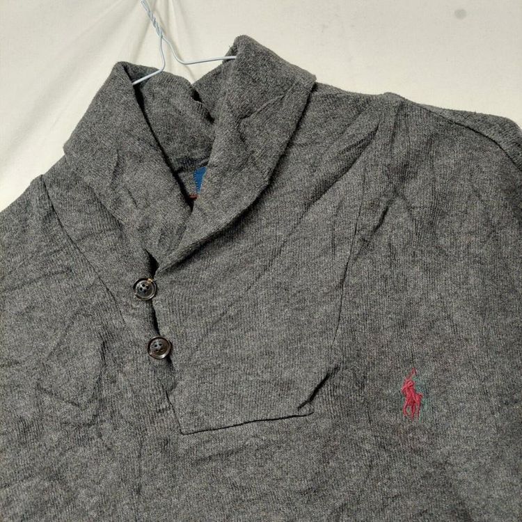 Polo Ralph Lauren Grey Long Sleeved Half Button Cowl Neck Jumper For Mens S image 2
