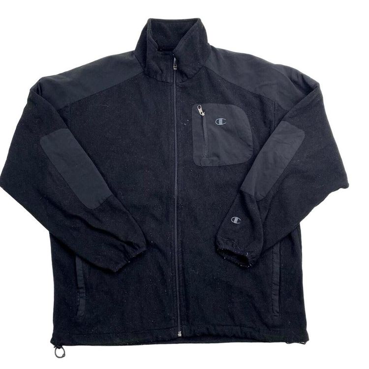 Champion Black Long Sleeved Zip Up Fleece Jumper Size Mens L image 1