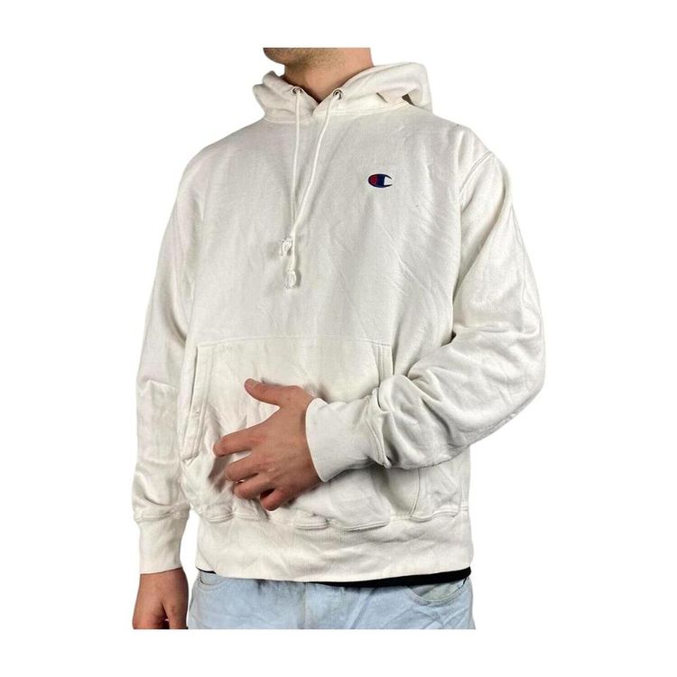 CHAMPION White Full Sleeve Pullover Hoodie Size Mens L 2