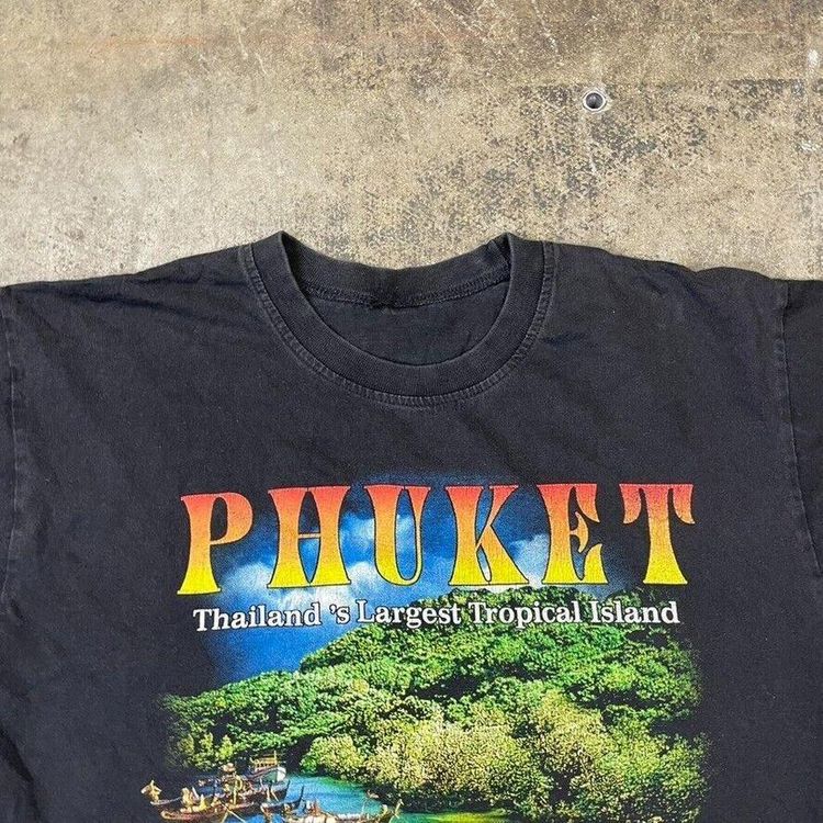 Phuket Thailand Graphic 90s USA Graphic T-Shirt Tourist Tee, Black, Mens XL 2