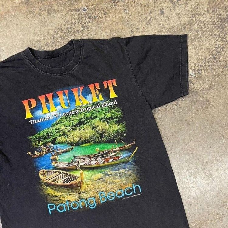 Phuket Thailand Graphic 90s USA Graphic T-Shirt Tourist Tee, Black, Mens XL 3