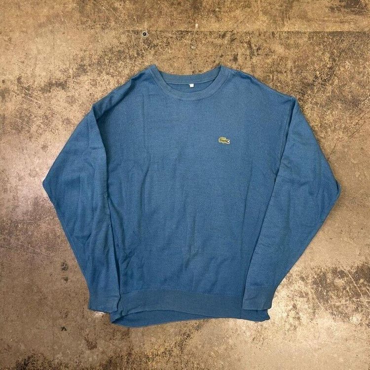 Lacoste Jumper Knit Crew Neck Vintage Knitted Sweater, Blue, Mens Medium image 1