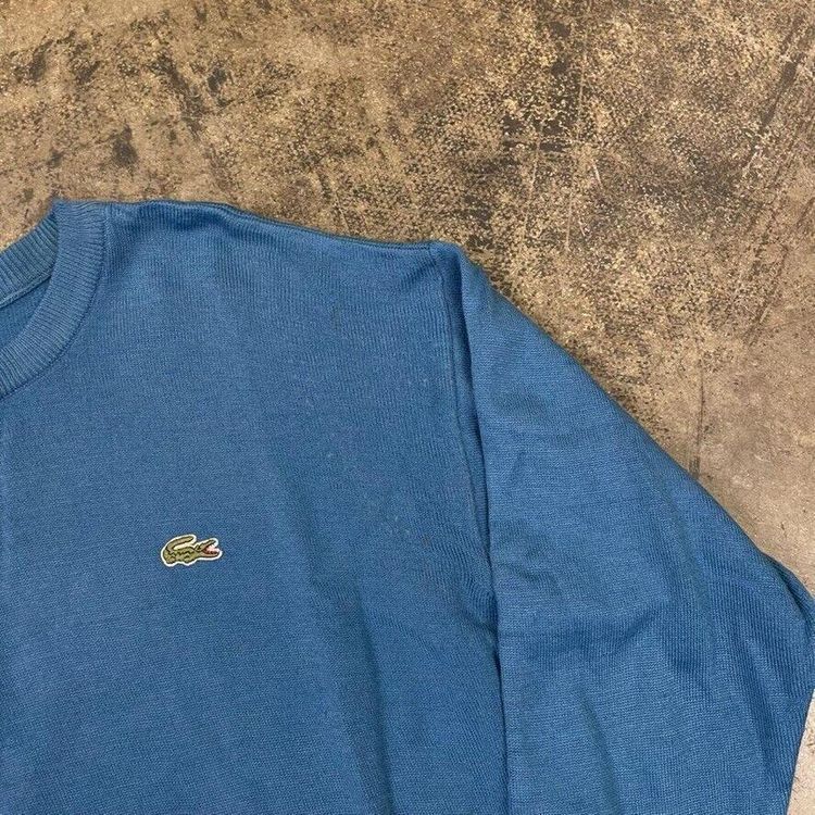 Lacoste Jumper Knit Crew Neck Vintage Knitted Sweater, Blue, Mens Medium image 3