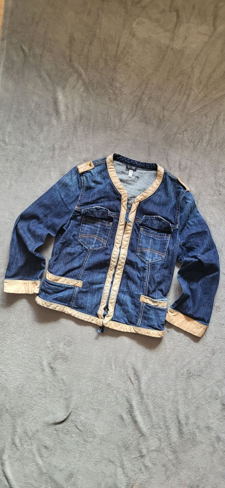 Denim Jacket With Beige Trim