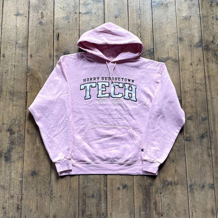 Champion Hoodie Y2K Sports College Vintage Sweatshirt, Pink, Womens Large 1
