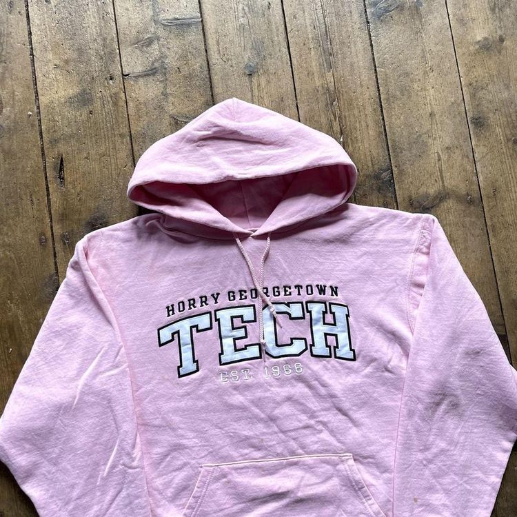 Champion Hoodie Y2K Sports College Vintage Sweatshirt, Pink, Womens Large 2