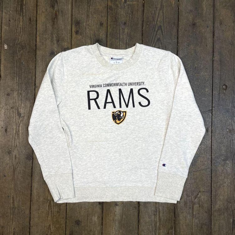 Champion Virginia Rams Sweatshirt Pull Over Y2K Sports Jumper, White, Mens L