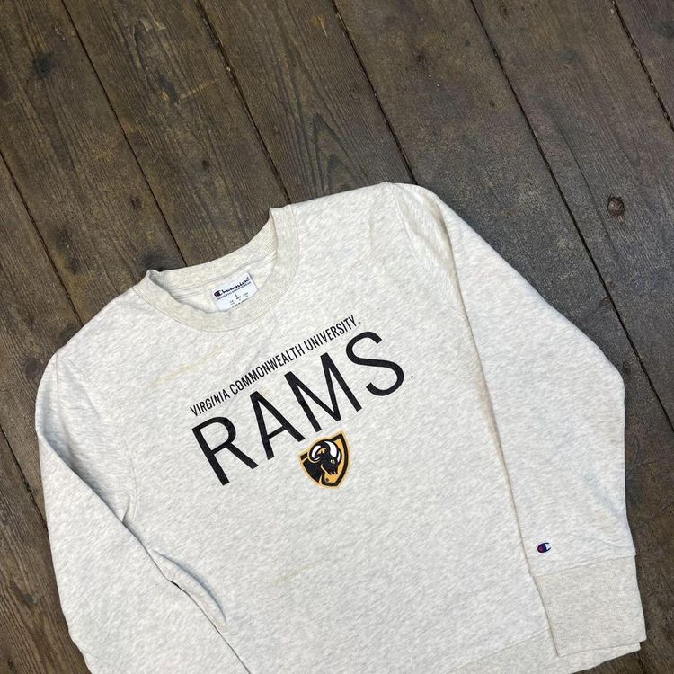Champion Virginia Rams Sweatshirt Pull Over Y2K Sports Jumper, White, Mens L 3