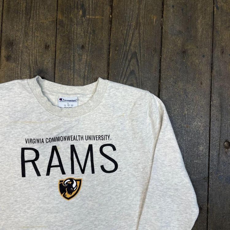 Champion Virginia Rams Sweatshirt Pull Over Y2K Sports Jumper, White, Mens L 2