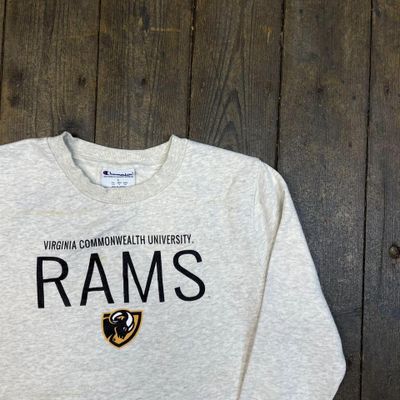 Champion Virginia Rams Sweatshirt Pull Over Y2K Sports Jumper, White, Mens L 2