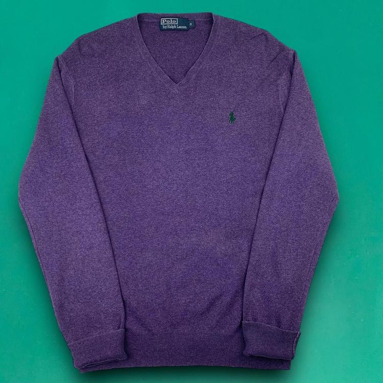 Ralph Lauren 100% Pima Cotton Embroidered Logo V-Neck Jumper Sweater Purple S