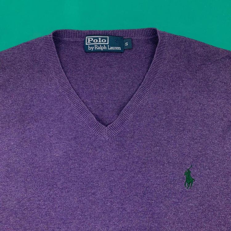 Ralph Lauren 100% Pima Cotton Embroidered Logo V-Neck Jumper Sweater Purple S 2