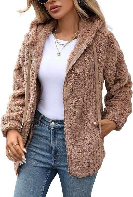 Brown Zip-Up Hooded Fleece Jacket image 1