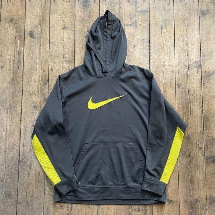 Nike Hoodie Y2K Centre Swoosh Sports Sweatshirt, Grey, Mens XL