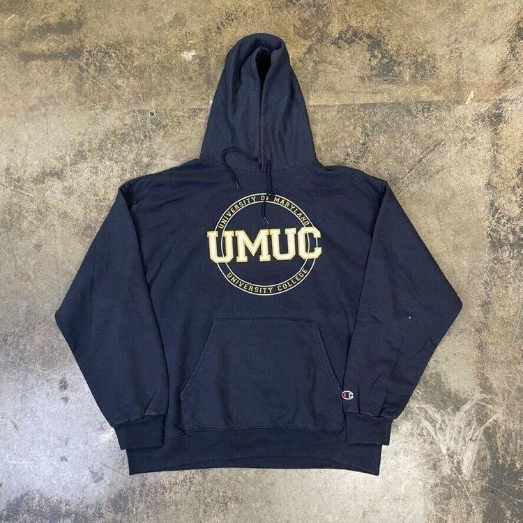 Champion College Hoodie Graphic USA Y2K Sports Sweatshirt, Navy Blue, Mens XL 1