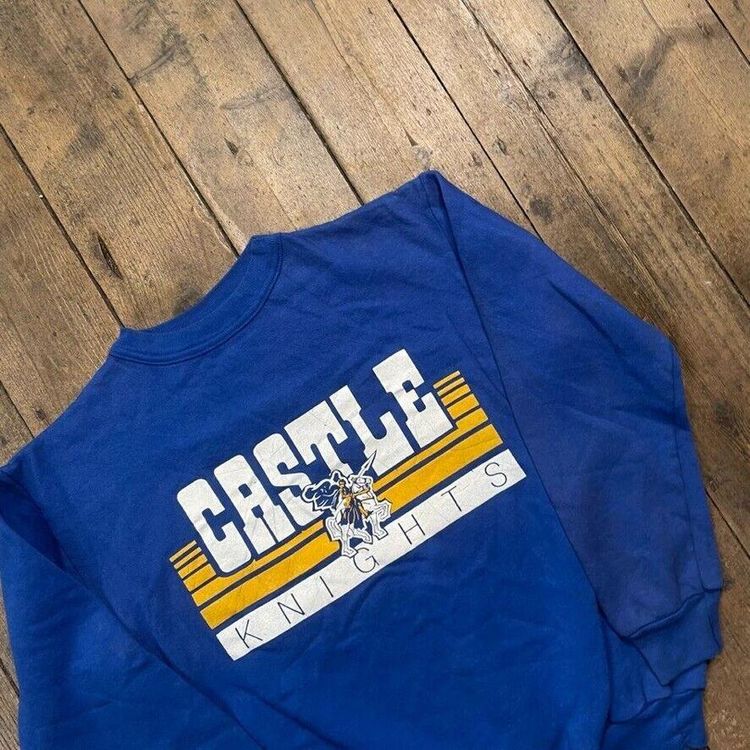 College Sweatshirt Y2K Crew Neck Sports Jumper, Blue, Mens Large image 3