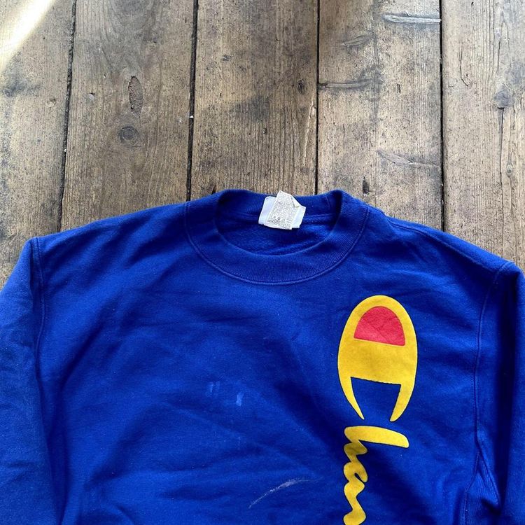 Champion Reverse Weave Sweatshirt Spellout Jumper, Blue, Mens Medium image 2
