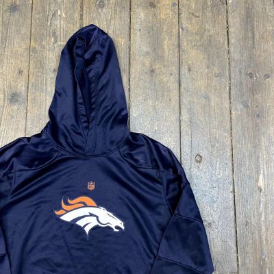 NFL Hoodie Denver Broncos USA Sports Spellout Sweatshirt, Navy, Mens Small 2
