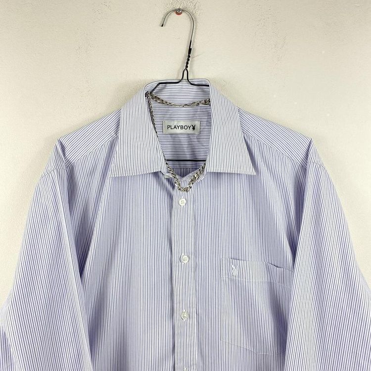Purple and White Striped Playboy Shirt